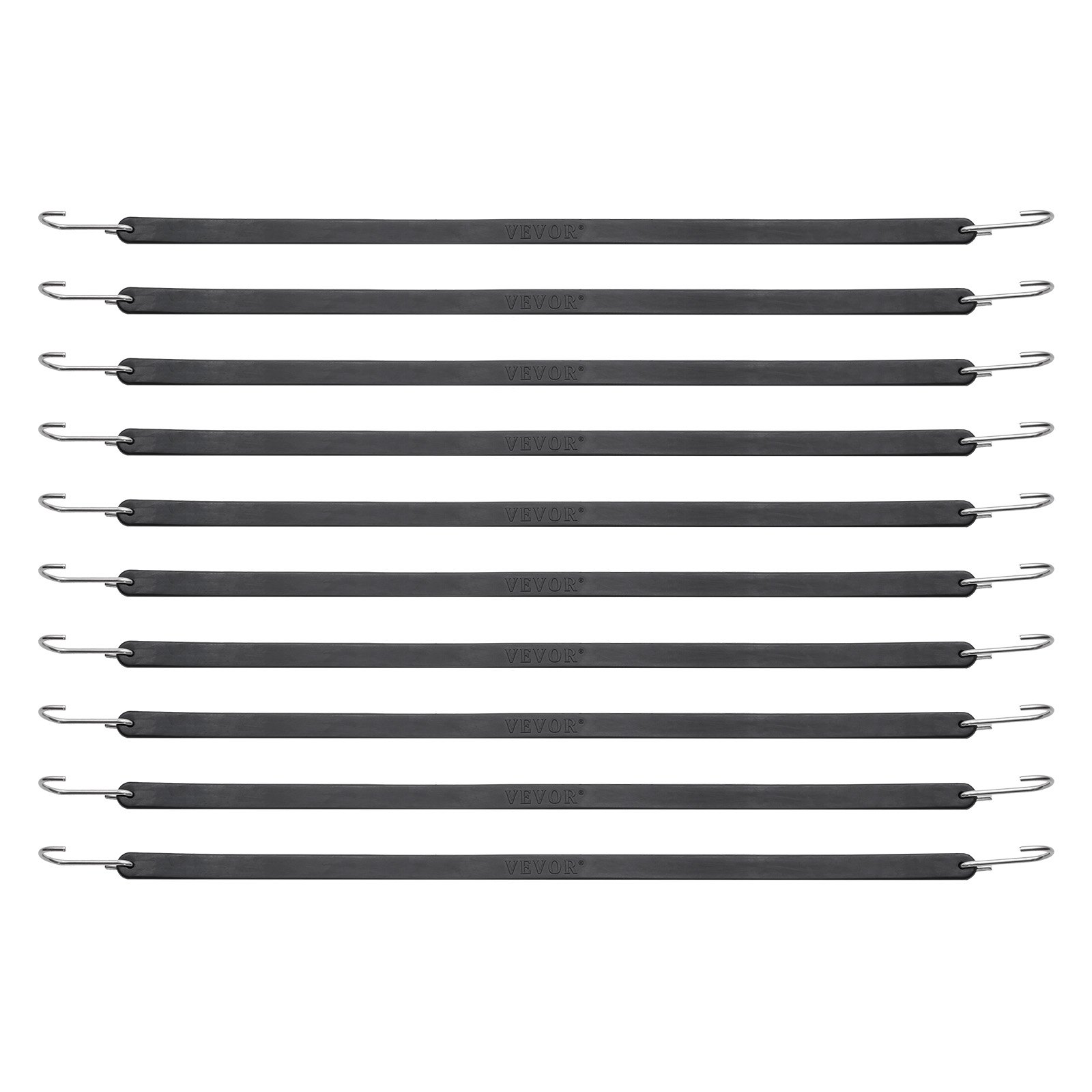 VEVOR 10 Piece Flat Bungee Cord, 20 mm Heavy Duty Bungee Straps with Steel S-Hooks, 24" Elastic Bungee Rope for Cargo, Tarps, Trucks and Tent, Black