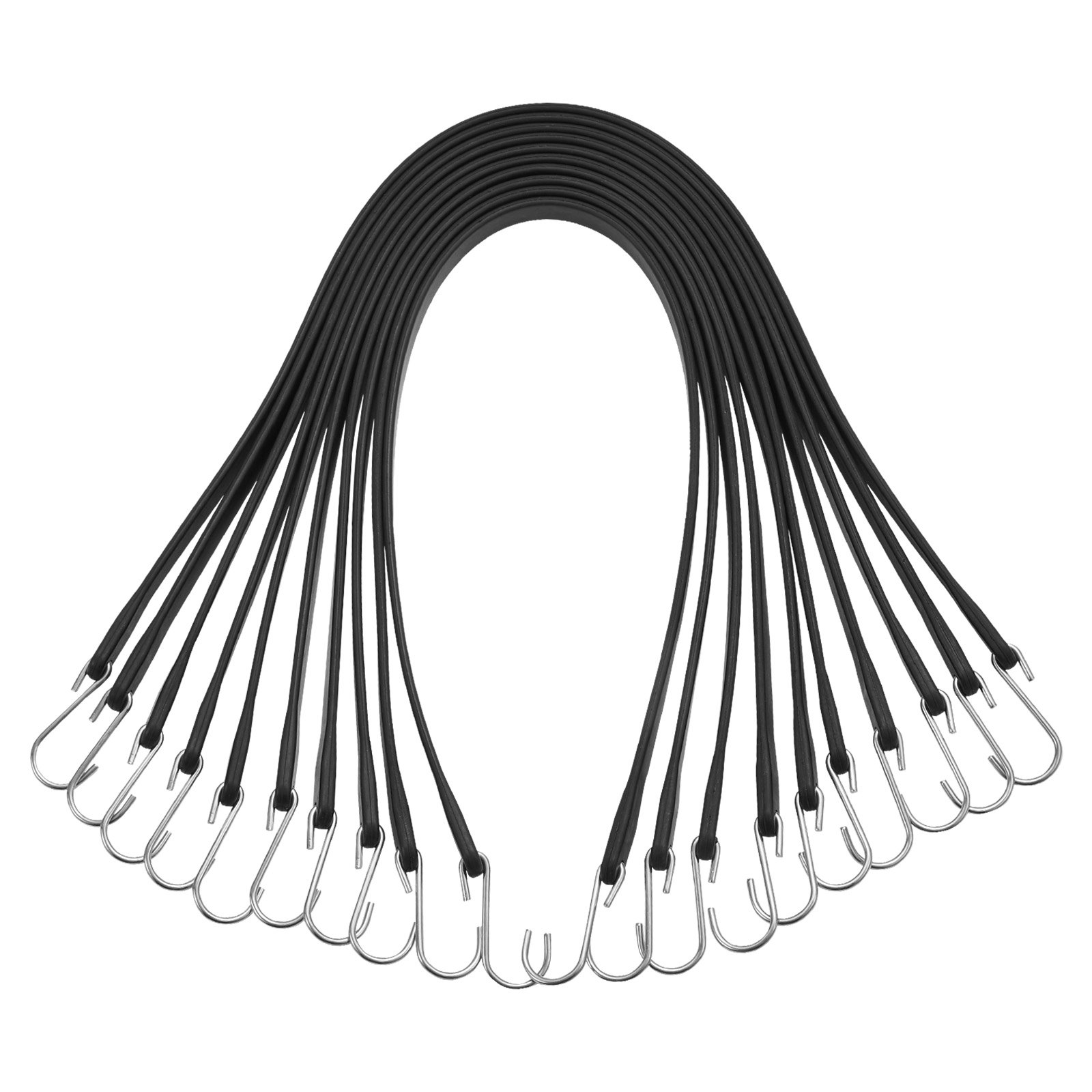 VEVOR 50 Piece Flat Bungee Cord, 19.8 mm Heavy Duty Bungee Straps with Steel S-Hooks, 31" Elastic Bungee Rope for Cargo, Tarps, Trucks and Tent, Black