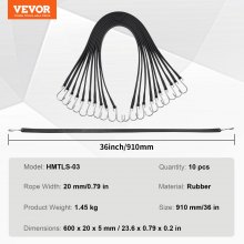 VEVOR 10 Pcs Flat Bungee Cord Set 20 mm Heavy Duty Bungee Straps with S-Hook 36"