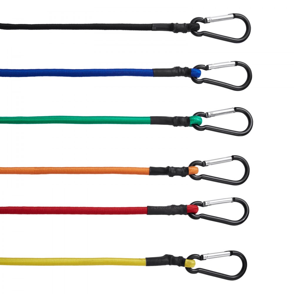 VEVOR 30 Piece Bungee Cords Assortment, 8 mm Heavy Duty Bungee Straps with A3 Steel Carabiners, Includes 10", 18", 24", 36", 48", 60", 72", Portable Storage Bag, 6 Clips & Canopy Ties