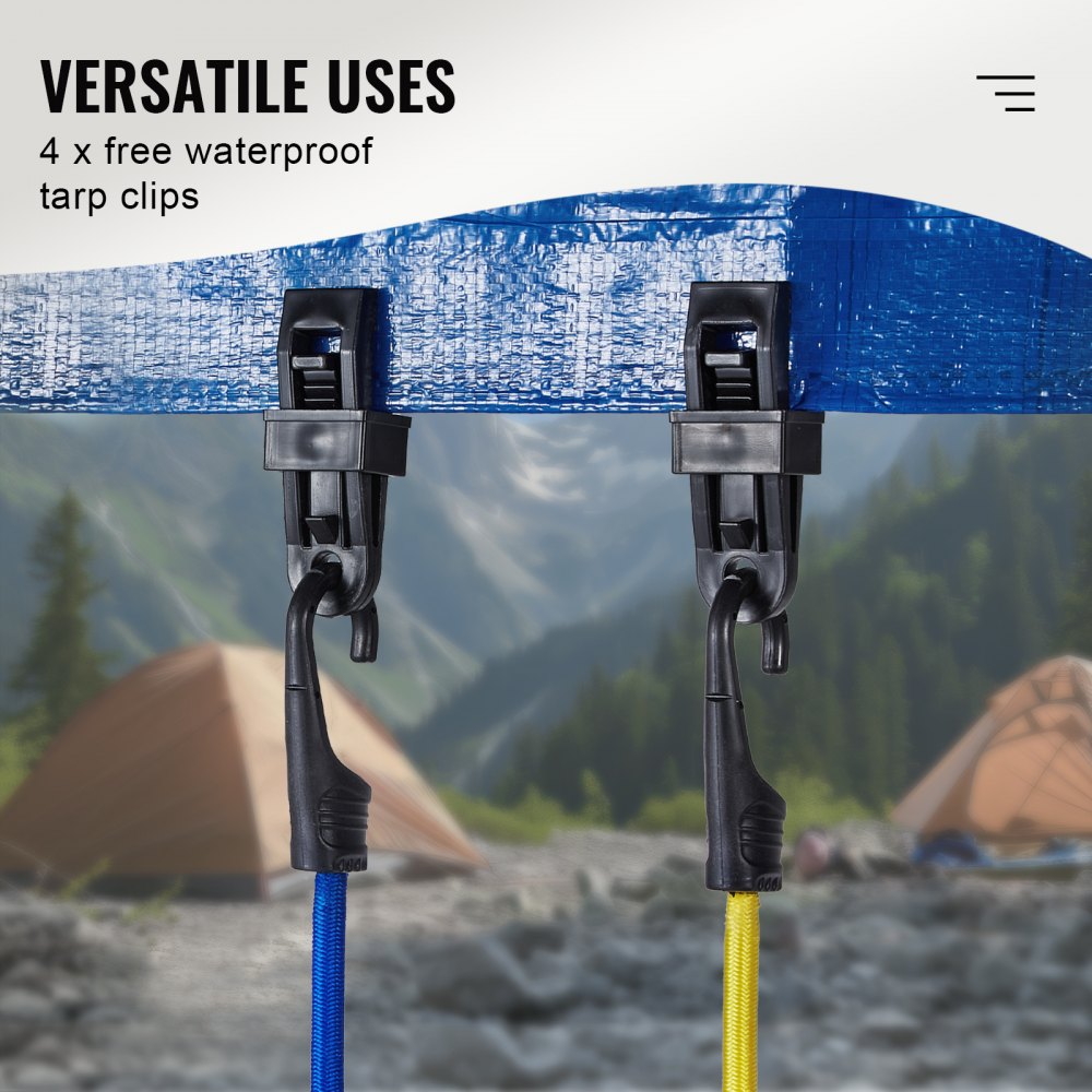 VEVOR 32 Piece Bungee Cords Assortment, 8 mm Heavy Duty Bungee Straps with A3 Steel Hooks, Including 10", 24", 32", 40", 48", Bungee Ropes Set with Portable Storage Bag, 4 Clips & Canopy Ties