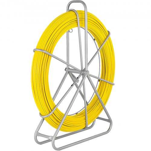 VEVOR Fish Tape Fiberglass 6MM 200M,Duct Rodder Fish Tape Puller Fiberglass Wire Cable Running with Cage and Wheel Stand,Durable Steel Reel Stand,Fish Tape Min Bending Radius 13 inch/330 mm