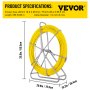 VEVOR Fish Tape Cabling Rods 6MM x 200M, Duct Rodder Fish Tape Continuous Fiberglass, Electrical Cable Threader Running Puller Hand-Operated Draw Wire Retractable Threader + Cage Wheel Stand (0.24 Inch x 656 Ft)