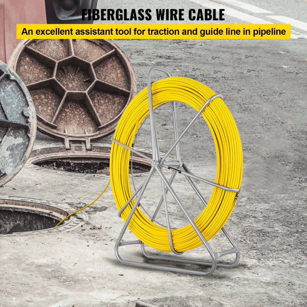 VEVOR Fish Tape  8mm  Fishtape Puller 8mmx150m Fiberglass Wire Cable Rodder 150m/492ft Running Rod Duct