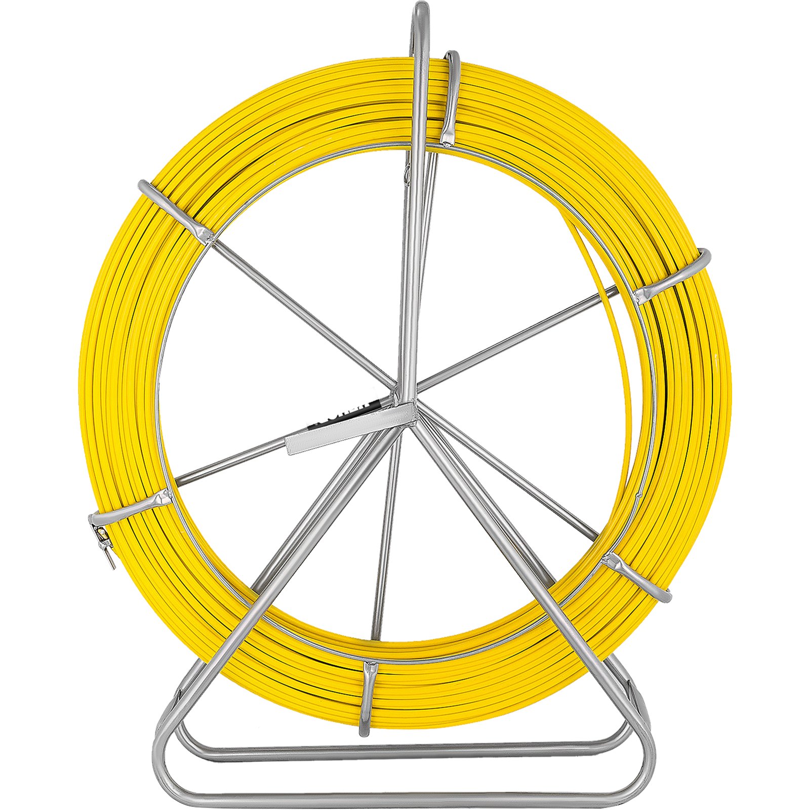 yellow VEVOR fiberglass fish tape on a metal reel holder.