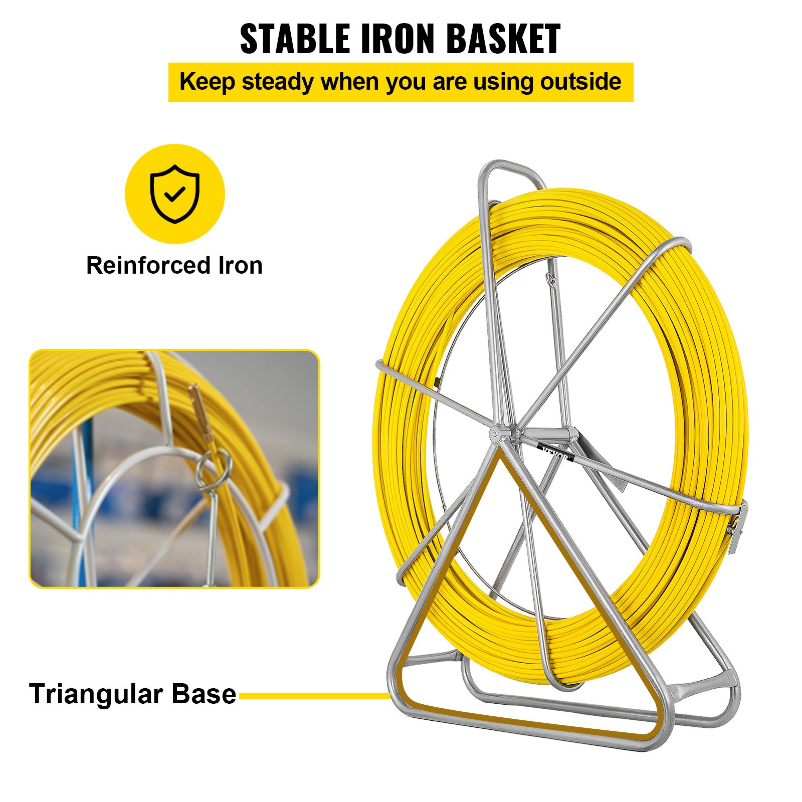 VEVOR Fish Tape  8mm  Fishtape Puller 8mmx150m Fiberglass Wire Cable Rodder 150m/492ft Running Rod Duct