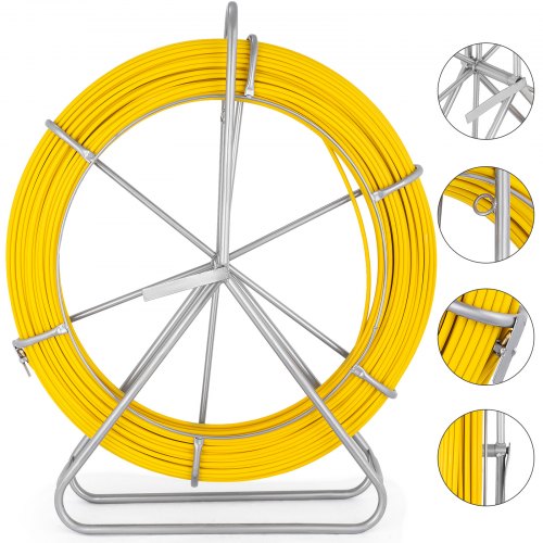 100m/328ft Fish Tape 8mm Fiberglass Wire Cable Rod Push Puller Duct Rodder