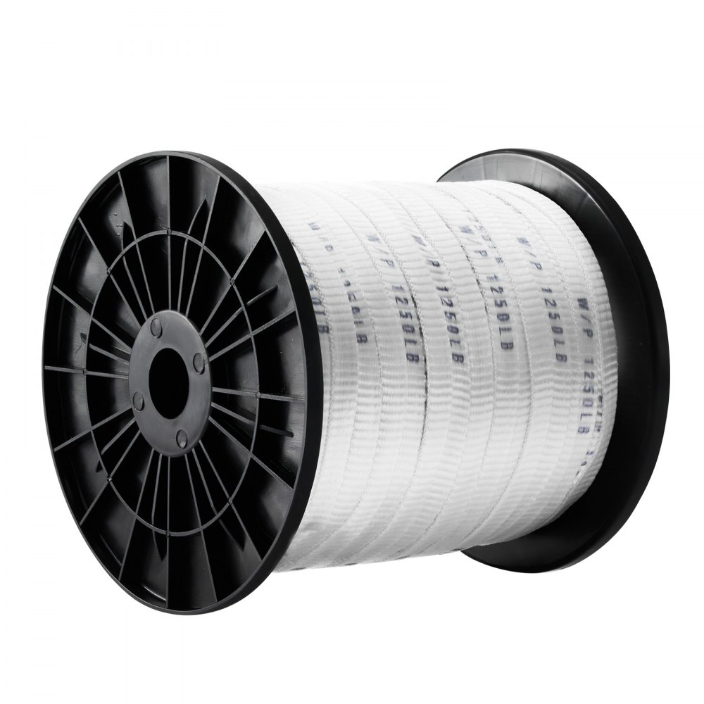 VEVOR poliészter húzószalag, 1/2" x 528' Mule Tape lapos kötél, 1250 lbf szakítószilárdság, nyomtatott hevederes kábelhúzószalag csomagoláshoz, kertészkedéshez, kereskedelmi elektromos munkákhoz, csővezeték-munkákhoz, fehér
