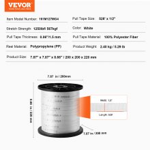 VEVOR Polyester Pull Tape, 1/2" x 528' Mule Tape Flat Rope, 1250 lbf Tensile Capacity, Printed Webbing Cable Pulling Tape for Packaging, Gardening, Commercial Electrical, Conduit Work, White