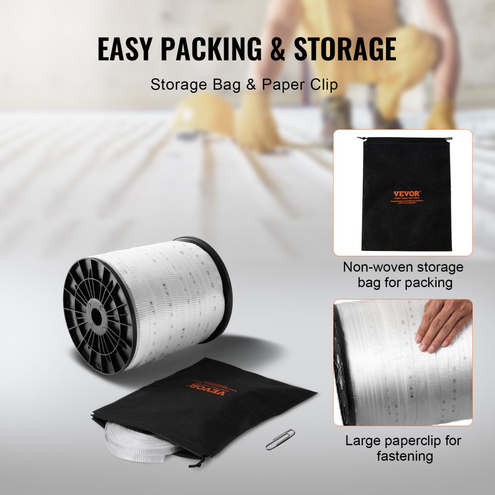 VEVOR Polyester Pull Tape, 1.9 cm x 160.9 m Mule Tape Flat Rope, 1134 kgf Tensile Capacity, Printed Webbing Cable Pulling Tape for Packaging, Gardening, Commercial Electrical, Conduit Work, White