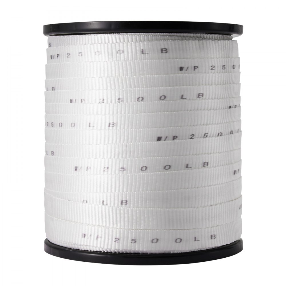 VEVOR Polyester Pull Tape, 1.9 cm x 160.9 m Mule Tape Flat Rope, 1134 kgf Tensile Capacity, Printed Webbing Cable Pulling Tape for Packaging, Gardening, Commercial Electrical, Conduit Work, White