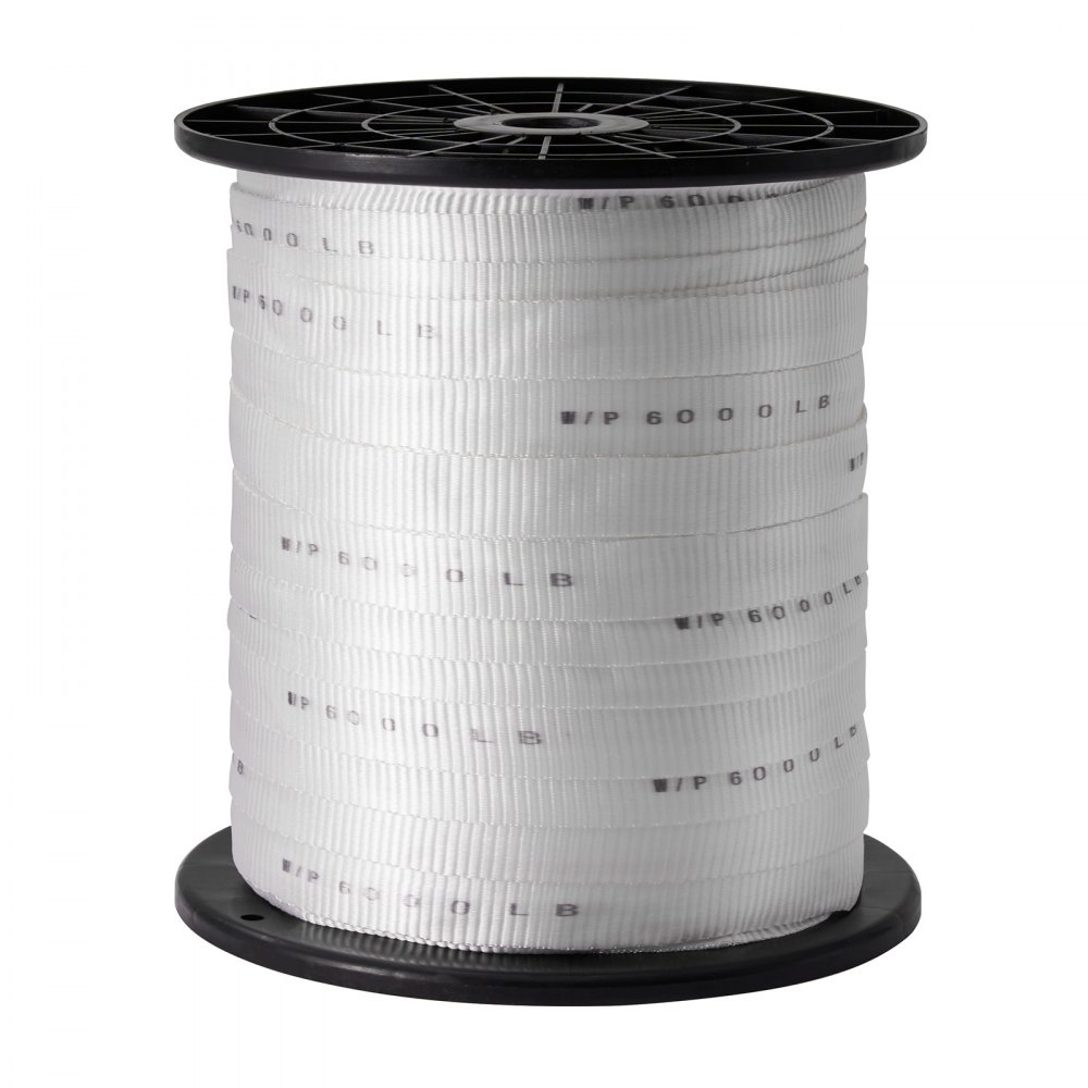 VEVOR Polyester Pull Tape, 2.5 cm x 160.9 m Mule Tape Flat Rope, 2722 kgf Tensile Capacity, Printed Webbing Cable Pulling Tape for Packaging, Gardening, Commercial Electrical, Conduit Work, White
