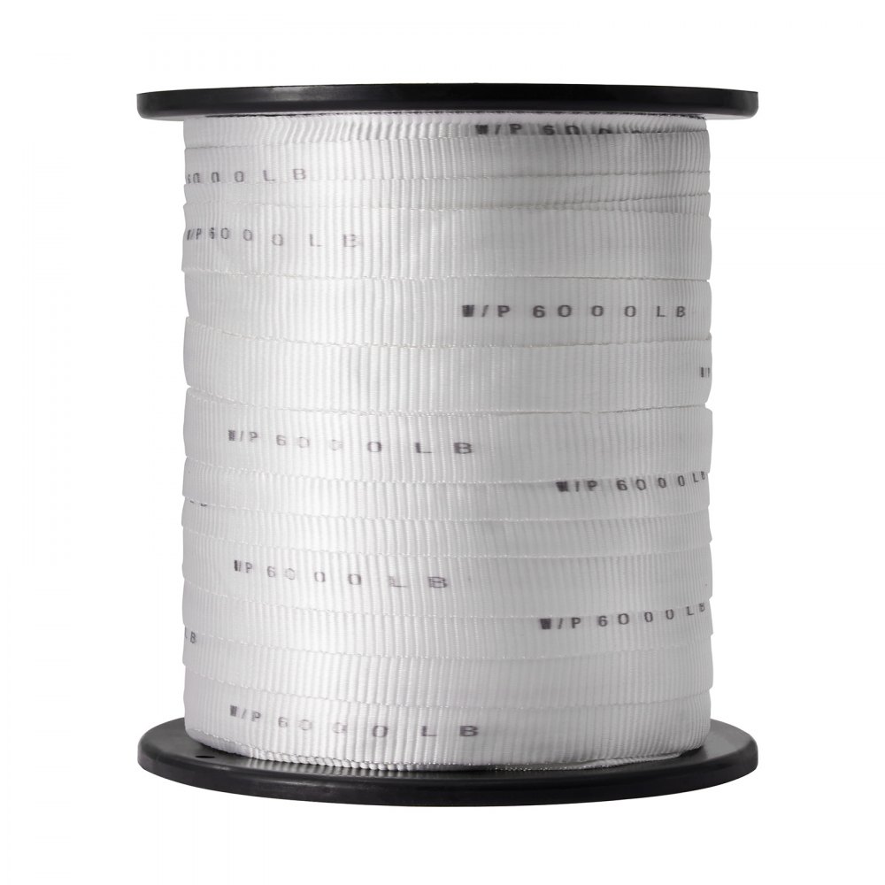 VEVOR Polyester Pull Tape, 1" x 528' Mule Tape Flat Rope, 6000 lbf Tensile Capacity, Printed Webbing Cable Pulling Tape for Packaging, Gardening, Commercial Electrical, Conduit Work, White