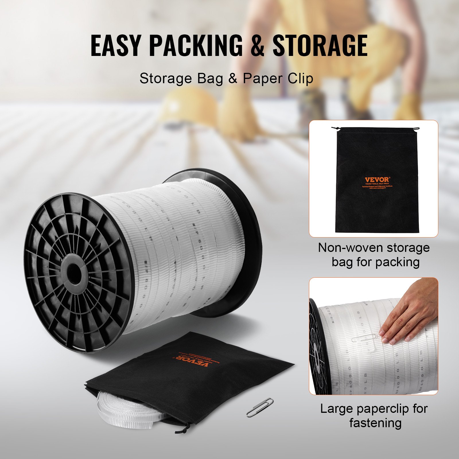 VEVOR Polyester Pull Tape, 2.5 cm x 160.9 m Mule Tape Flat Rope, 2722 kgf Tensile Capacity, Printed Webbing Cable Pulling Tape for Packaging, Gardening, Commercial Electrical, Conduit Work, White