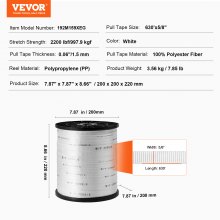 VEVOR Polyester Pull Tape, 5/8" x 630' Mule Tape Flat Rope, 2200 lbf Tensile Capacity, Printed Webbing Cable Pulling Tape for Packaging, Gardening, Commercial Electrical, Conduit Work, White