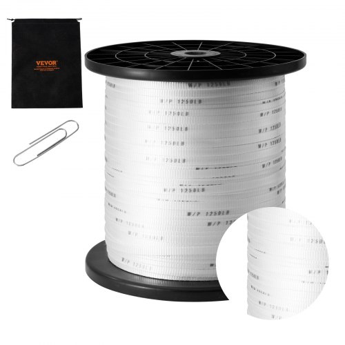 VEVOR Polyester Pull Tape, 1/2" x 1053' Mule Tape Flat Rope, 1250 lbf Tensile Capacity, Printed Webbing Cable Pulling Tape for Packaging, Gardening, Commercial Electrical, Conduit Work, White
