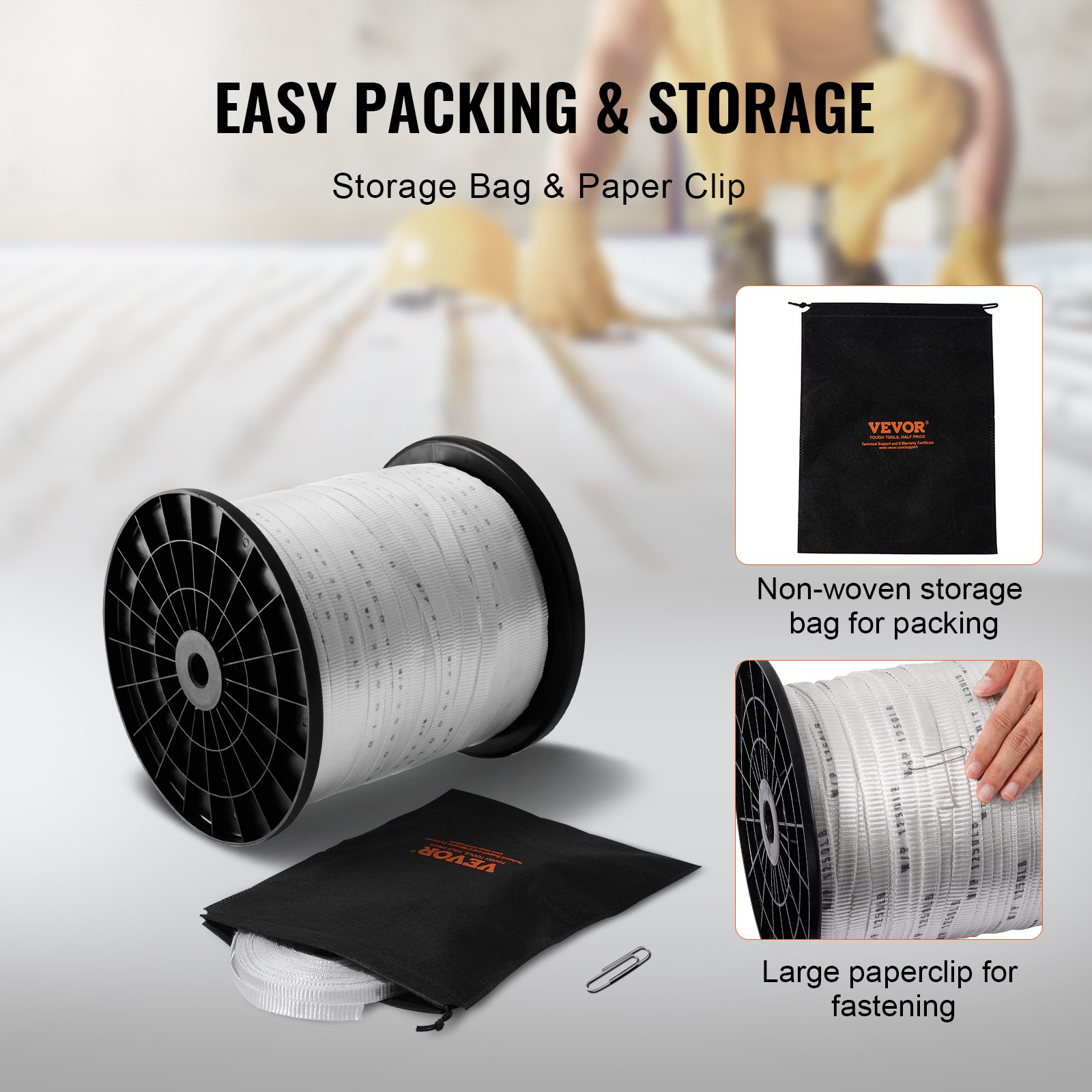 VEVOR Polyester Pull Tape, 1.9 cm x 321 m Mule Tape Flat Rope, 1134 kgf Tensile Capacity, Printed Webbing Cable Pulling Tape for Packaging, Gardening, Commercial Electrical, Conduit Work, White