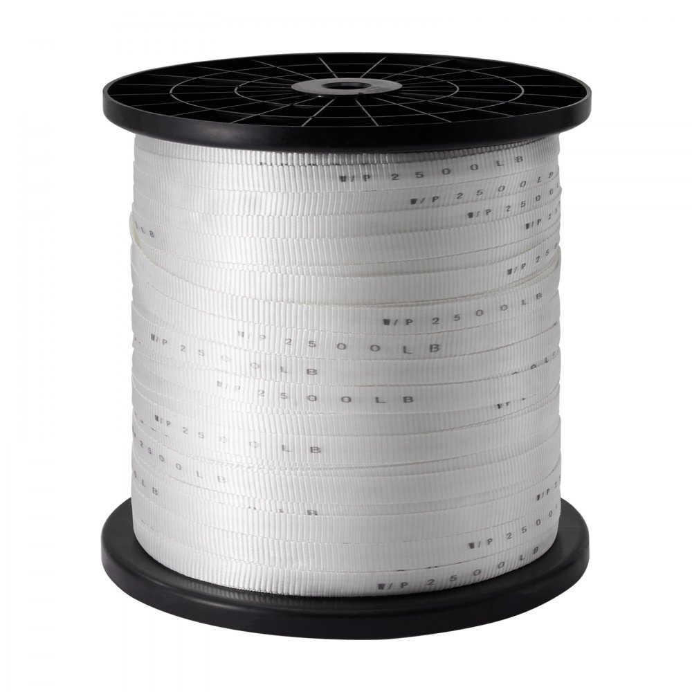 VEVOR Polyester Pull Tape, 1.9 cm x 641 m Mule Tape Flat Rope, 1134 kgf Tensile Capacity, Printed Webbing Cable Pulling Tape for Packaging, Gardening, Commercial Electrical, Conduit Work, White