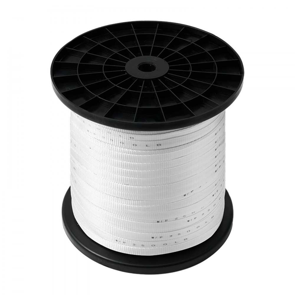 VEVOR Polyester Pull Tape, 1.9 cm x 641 m Mule Tape Flat Rope, 1134 kgf Tensile Capacity, Printed Webbing Cable Pulling Tape for Packaging, Gardening, Commercial Electrical, Conduit Work, White