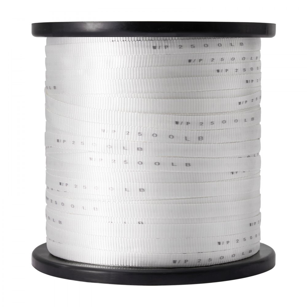 VEVOR Polyester Pull Tape, 1.9 cm x 641 m Mule Tape Flat Rope, 1134 kgf Tensile Capacity, Printed Webbing Cable Pulling Tape for Packaging, Gardening, Commercial Electrical, Conduit Work, White