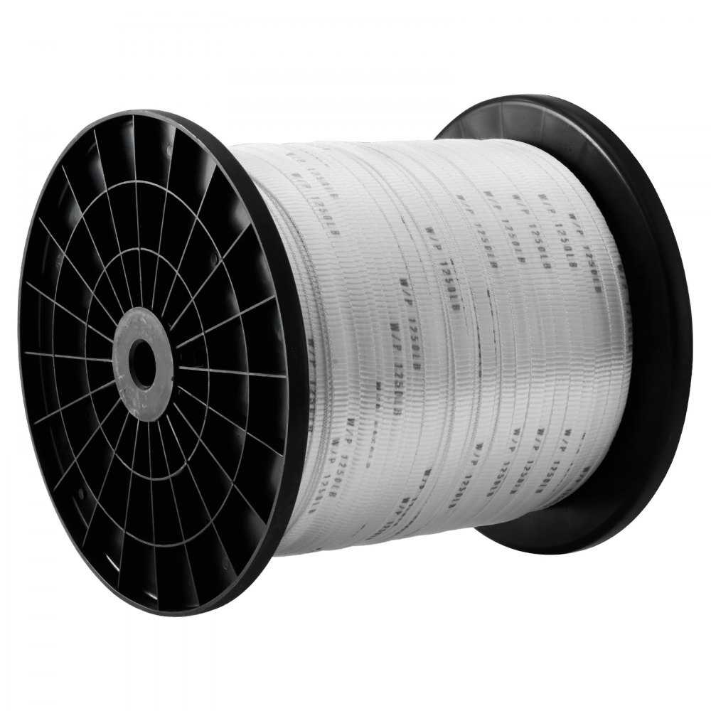 VEVOR Polyester Pull Tape, 1.3 cm x 961 m Mule Tape Flat Rope, 567 kgf Tensile Capacity, Printed Webbing Cable Pulling Tape for Packaging, Gardening, Commercial Electrical, Conduit Work, White