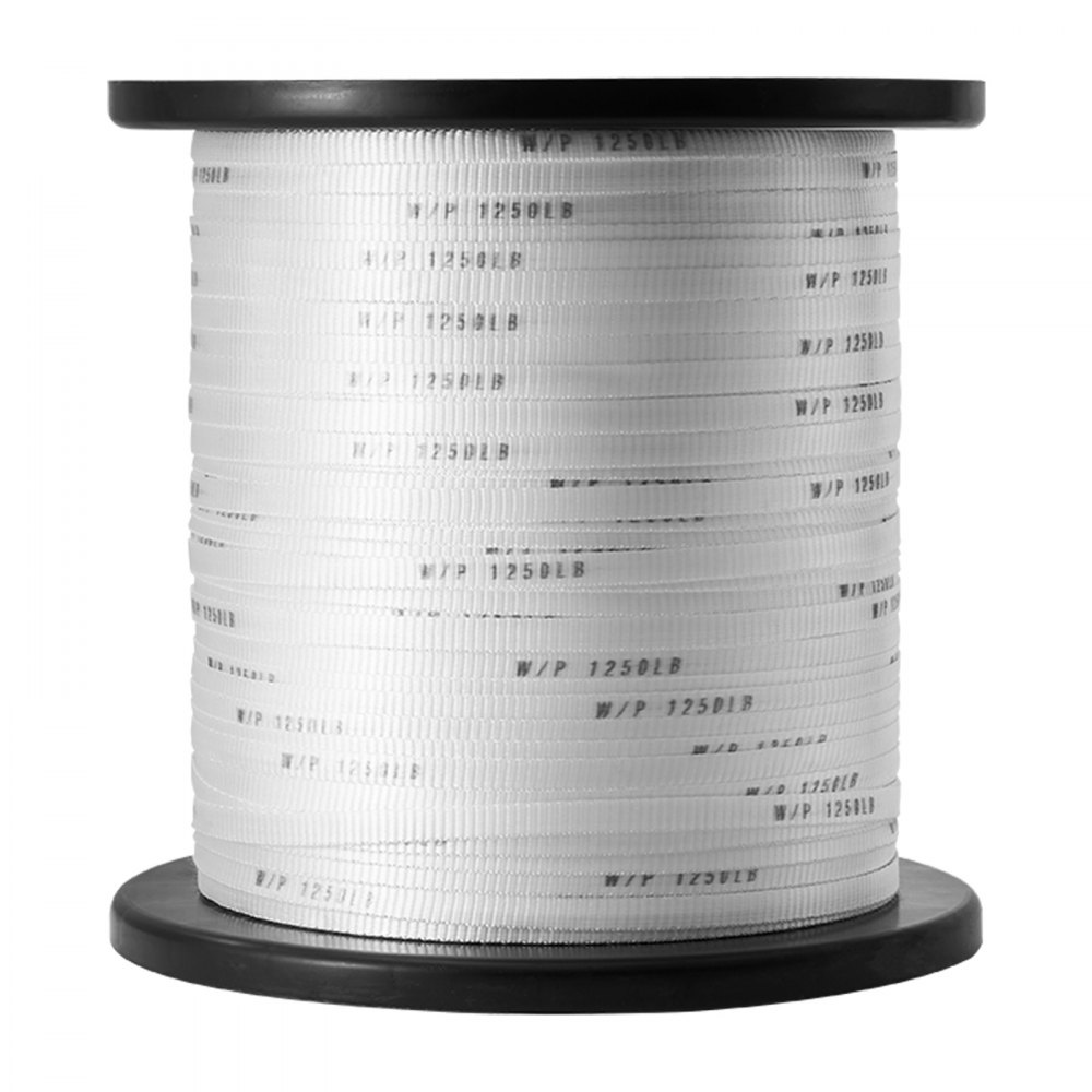 VEVOR Polyester Pull Tape, 1.3 cm x 961 m Mule Tape Flat Rope, 567 kgf Tensile Capacity, Printed Webbing Cable Pulling Tape for Packaging, Gardening, Commercial Electrical, Conduit Work, White