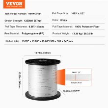 VEVOR Polyester Pull Tape, 1.3 cm x 961 m Mule Tape Flat Rope, 567 kgf Tensile Capacity, Printed Webbing Cable Pulling Tape for Packaging, Gardening, Commercial Electrical, Conduit Work, White