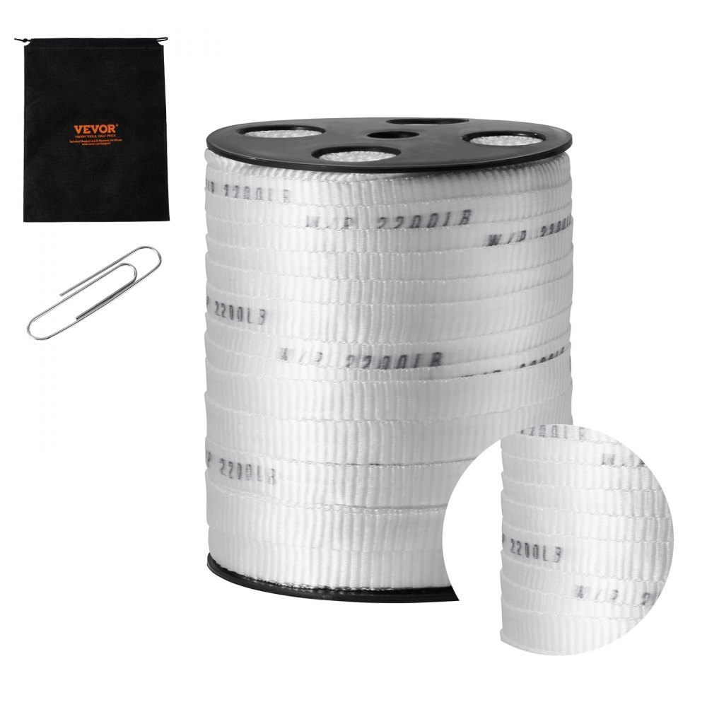 VEVOR polyester trekktape, 5/8" x 318" Mule tape flatt tau, 2200 lbf strekkkapasitet, trykt nettkabel trekketape for emballasje, hagearbeid, kommersiell elektrisk, ledningsarbeid, hvit