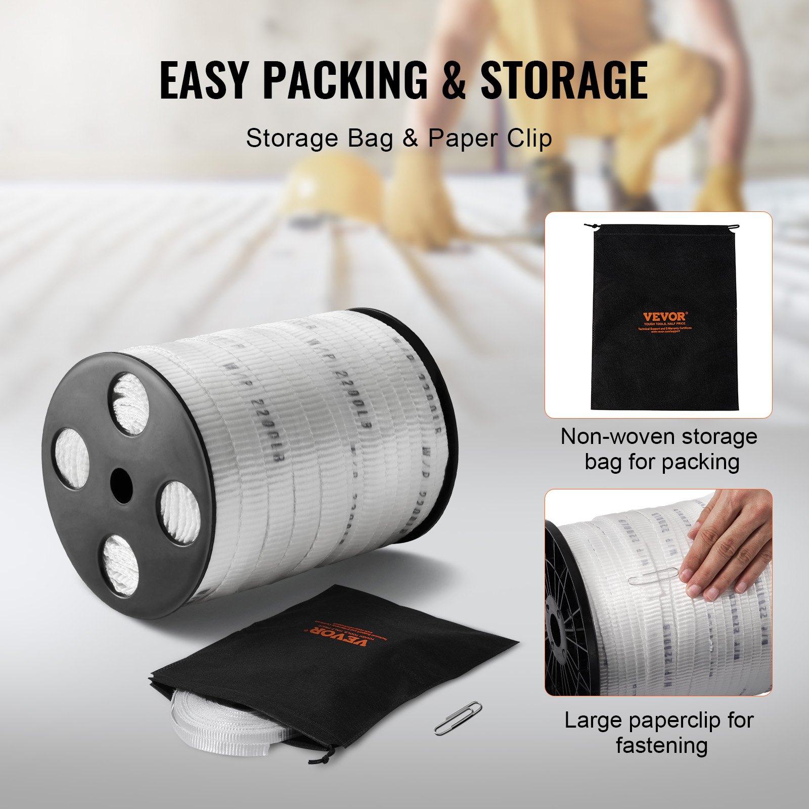 VEVOR Polyester Pull Tape, 5/8" x 318' Mule Tape Flat Rope, 2200 lbf Tensile Capacity, Printed Webbing Cable Pulling Tape for Packaging, Gardening, Commercial Electrical, Conduit Work, White