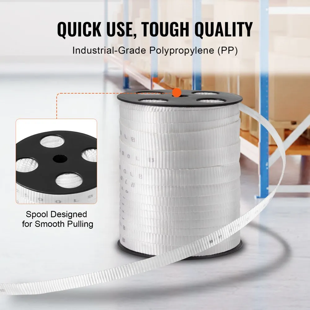 VEVOR polyester pull tape on spool with smooth pulling design, made of industrial-grade polypropylene.