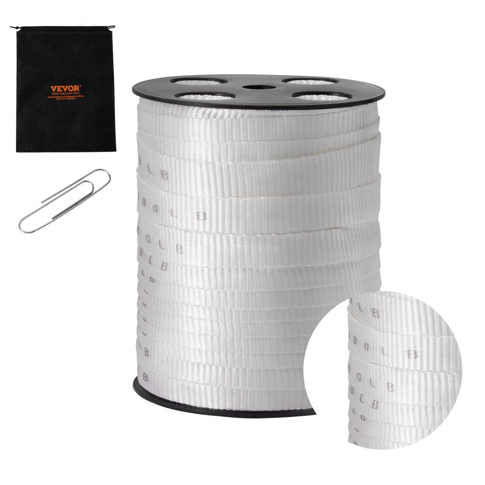 VEVOR Polyester-trekktape, 3/4" x 265' Mule-tape flatt tau, 2500 lbf strekkkapasitet, trykt nettkabeltrekkstape for emballasje, hagearbeid, elektrisk elektrisk, ledningsarbeid, hvit