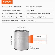 VEVOR Polyester Pull Tape, 3/4" x 265' Mule Tape Flat Rope, 2500 lbf Tensile Capacity, Printed Webbing Cable Pulling Tape for Packaging, Gardening, Commercial Electrical, Conduit Work, White