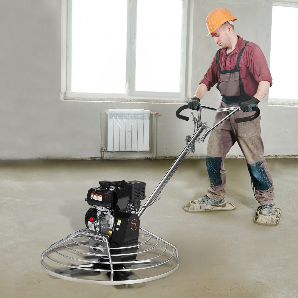 VEVOR Elektrická zednická lžíce, 38” ručně vedená cementová zednická lžíce s hladicí miskou, 6HP benzínová hladicí lžíce na beton, vysoce odolná komerční stěrka na beton s dokončovacím listem, oranžová