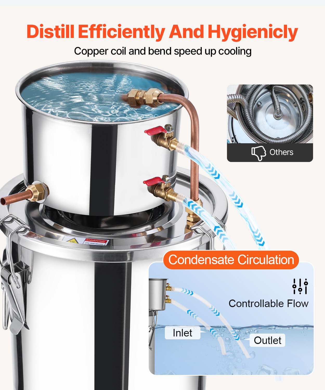 VEVOR Alcohol Still, 3 Gal / 11.4 L Stainless Steel Water Alcohol Distiller with Copper Coil, Home Brewing Refining Fermentation Kit with Thermometer, for Wine Whisky Brandy, Silver