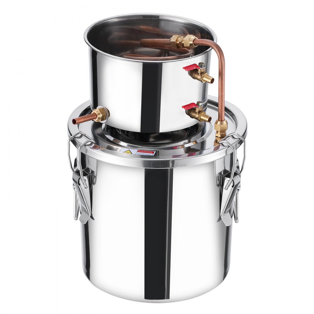 VEVOR Alcohol Still, 3 Gal / 11.4 L Stainless Steel Water Alcohol Distiller with Copper Coil, Home Brewing Refining Fermentation Kit with Thermometer & Pump, for Wine Whisky Brandy, Silver