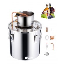 VEVOR Alcohol Still, 8 Gal / 30 L Stainless Steel Water Alcohol Distiller with Copper Coil, Home Brewing Refining Fermentation Kit with Thermometer, for Wine Whisky Brandy, Silver
