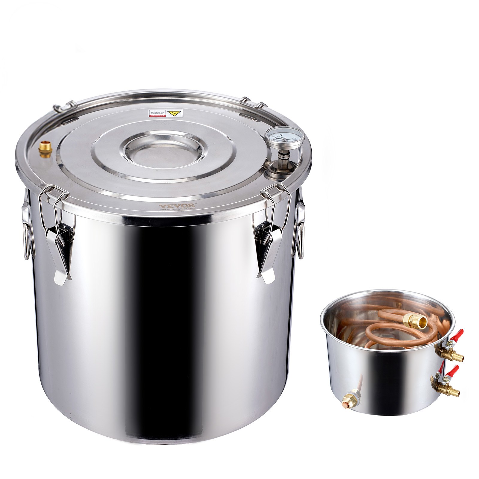 VEVOR Alcohol Still, 8 Gal / 30 L Stainless Steel Water Alcohol Distiller with Copper Coil, Home Brewing Refining Fermentation Kit with Thermometer & Pump, for Wine Whisky Brandy, Silver