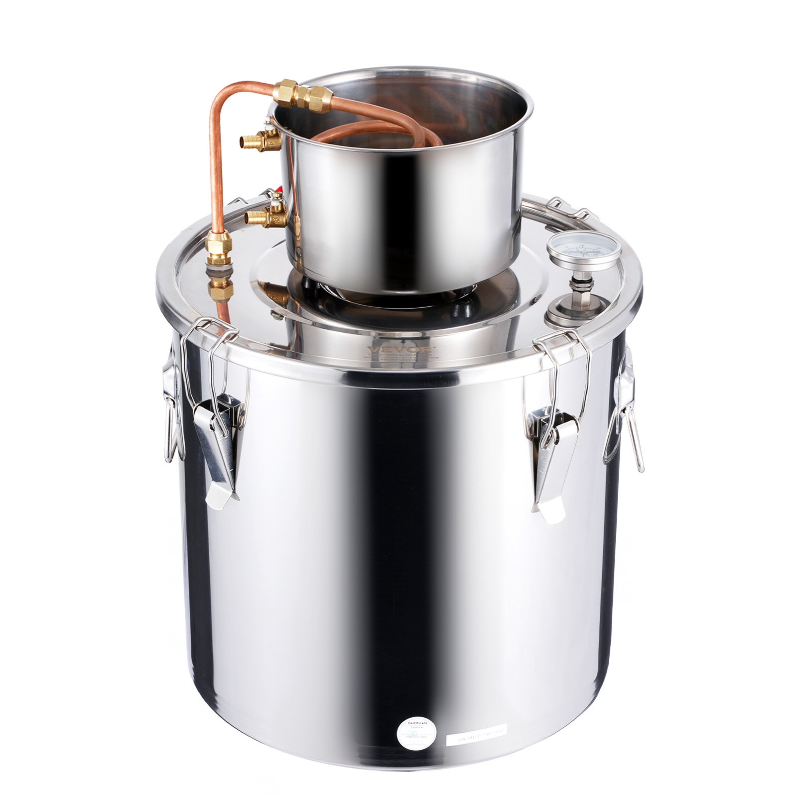 VEVOR Alcohol Still, 8 Gal / 30 L Stainless Steel Water Alcohol Distiller with Copper Coil, Home Brewing Refining Fermentation Kit with Thermometer & Pump, for Wine Whisky Brandy, Silver