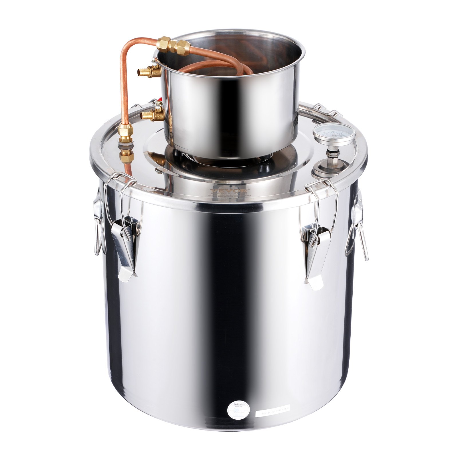 VEVOR Alcohol Still, 8 Gal / 30 L Stainless Steel Water Alcohol Distiller with Copper Coil, Home Brewing Refining Fermentation Kit with Thermometer & Pump, for Wine Whisky Brandy, Silver