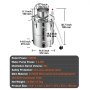 VEVOR Alcohol Still, 9 Gal 30L Water Alcohol Distiller, Home Distillery Kit include Stainless Steel Tube & Pump & One-way Exhaust Valve & Thermometer (30-120℃ ) for DIY Whisky Wine Brandy, Silver