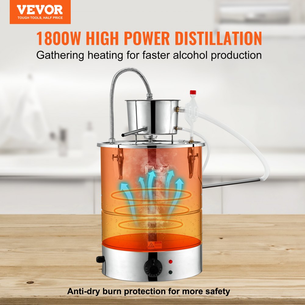 VEVOR 4L Water Distiller 1.5L/H Distilled Water Maker Timing Dual-Temp  Silver