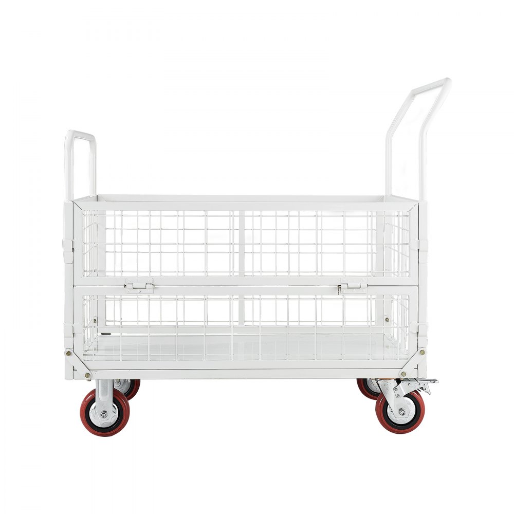 VEVOR Platform Truck Cart with Cage, 2000 lbs Capacity, 6-in-1 Foldable Flatbed Cart with Swivel Wheels, Heavy Duty Hand Truck, Multi-Functional Push Dolly, for Grocery Laundry, 44.5 x 26.6 x 42.1 in