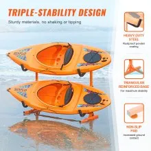 VEVOR Freestanding Kayak Storage Rack, Kayak Stand for 2 Kayak Canoe Paddleboard, Heavy-duty Steel Kayak Hanger Holder with Padded Arms and Adjustable Width, 175LBS Max Load, for Indoor Outdoor Garage