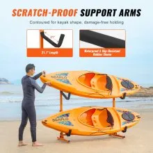 VEVOR Freestanding Kayak Storage Rack, Kayak Stand for 2 Kayak Canoe Paddleboard, Heavy-duty Steel Kayak Hanger Holder with Padded Arms and Adjustable Width, 175LBS Max Load, for Indoor Outdoor Garage