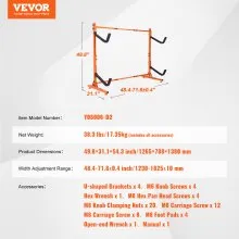 VEVOR Freestanding Kayak Storage Rack, Kayak Stand for 2 Kayak Canoe Paddleboard, Heavy-duty Steel Kayak Hanger Holder with Padded Arms and Adjustable Width, 175LBS Max Load, for Indoor Outdoor Garage