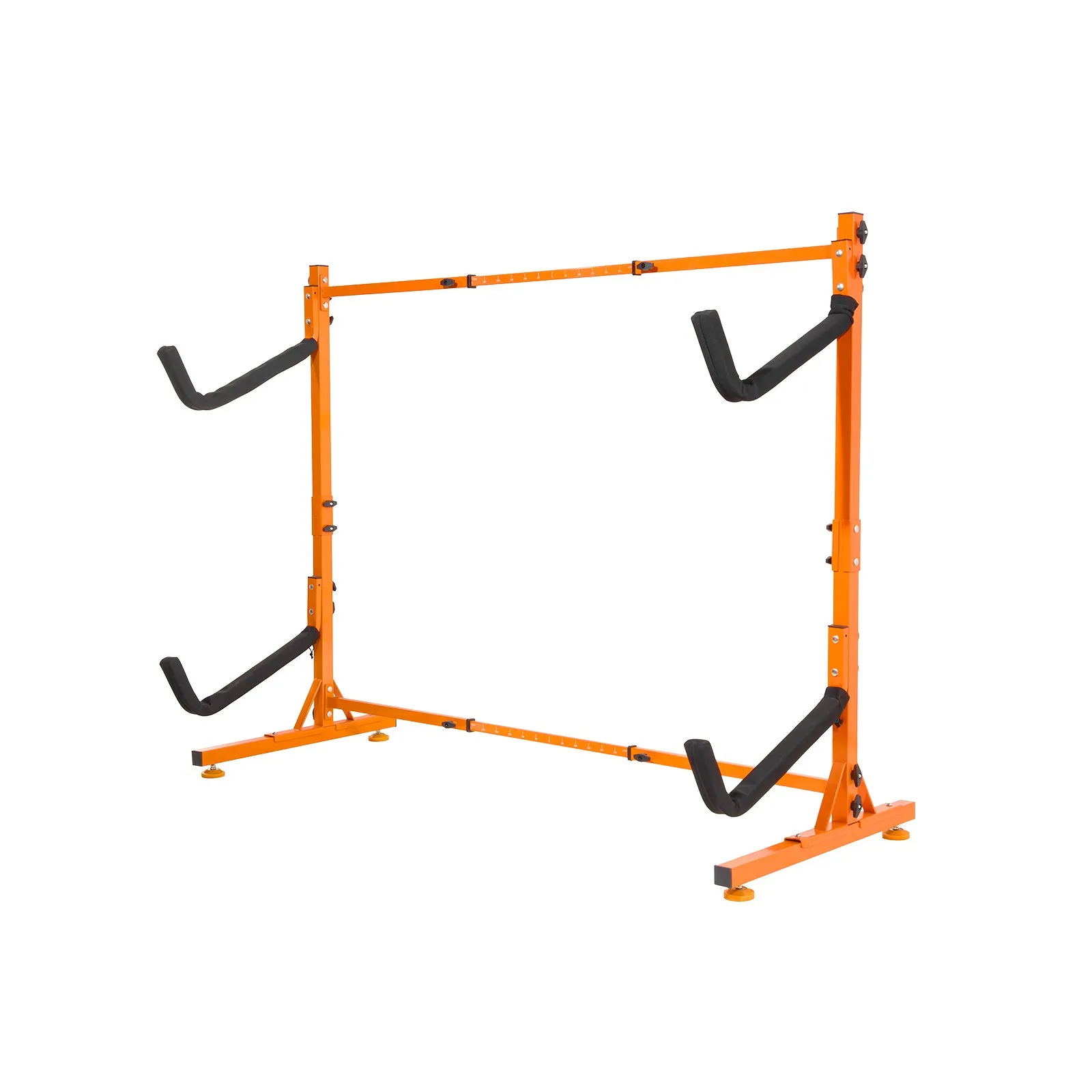 orange VEVOR kayak storage rack with adjustable padded arms for secure storage.