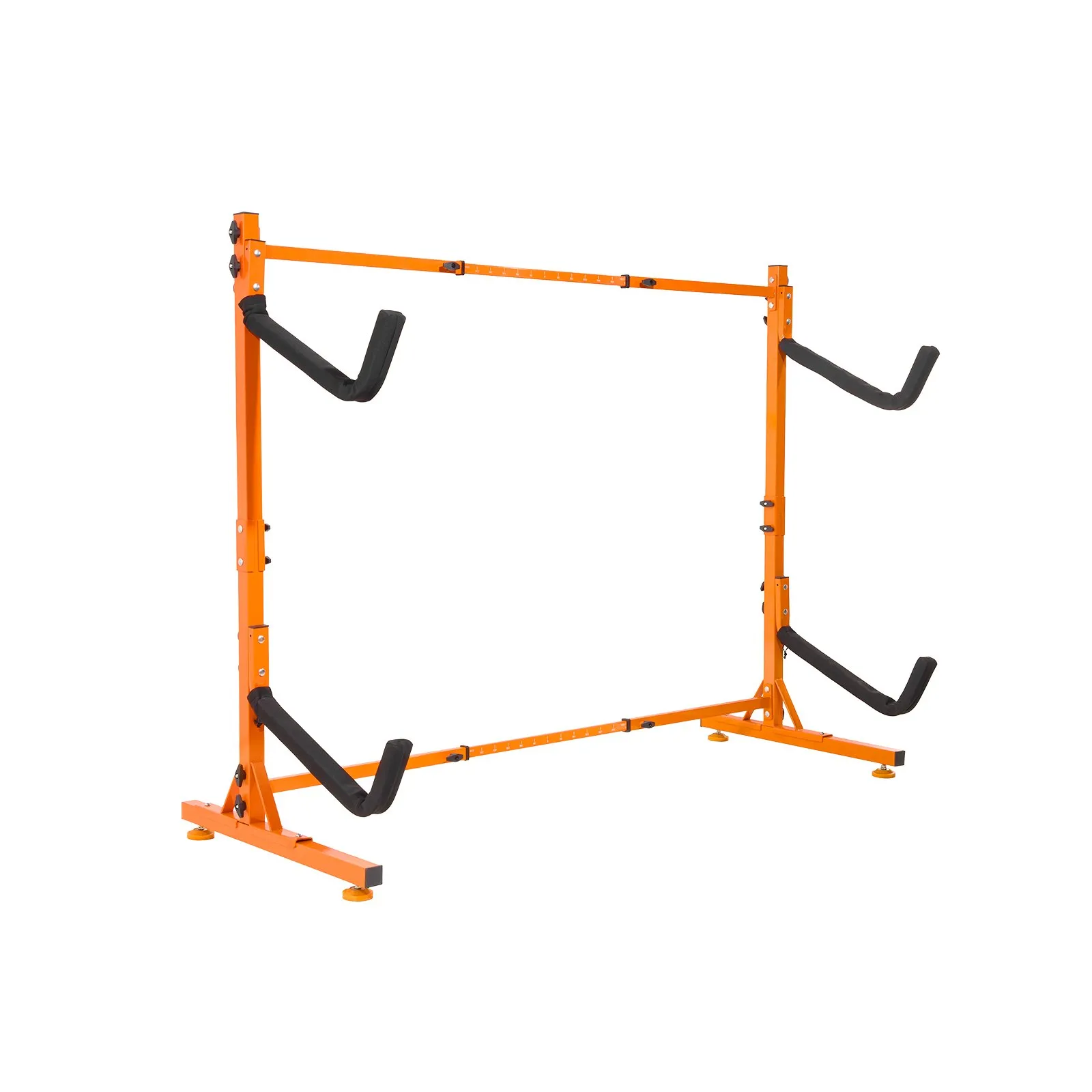 VEVOR kayak storage rack, orange frame with padded arms and adjustable height.