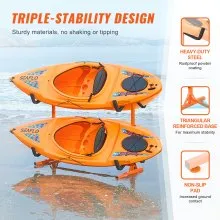 VEVOR Freestanding Kayak Storage Rack, Kayak Stand for 4 Kayak Canoe Paddleboard, Heavy-duty Steel Kayak Hanger Holder with Padded Arms and Adjustable Width, 220LBS Max Load, for Indoor Outdoor Garage