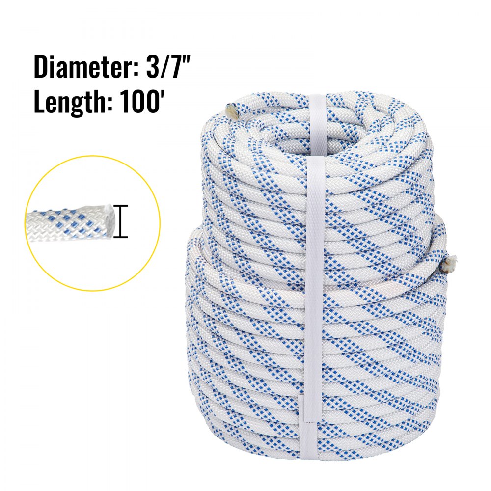 Vevor Double Braid Polyester Rope 3/7'' X 100 Ft Pulling Rope Cord White/blue