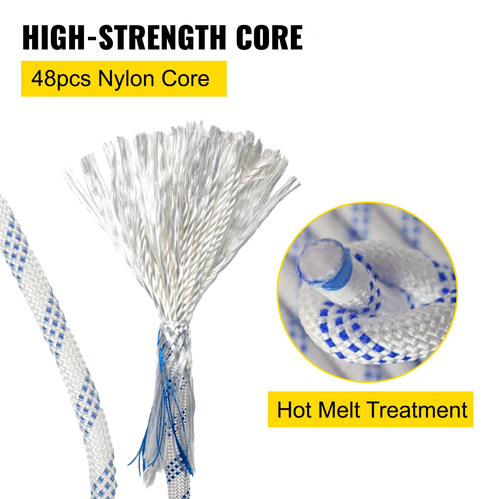 Vevor Double Braid Polyester Rope 3/7'' X 100 Ft Pulling Rope Cord White/blue